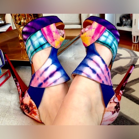 Christian Louboutin Pitou 150 Bazin Cutout Printed Red Sole Bootie Women 37.5 - Picture 10 of 14